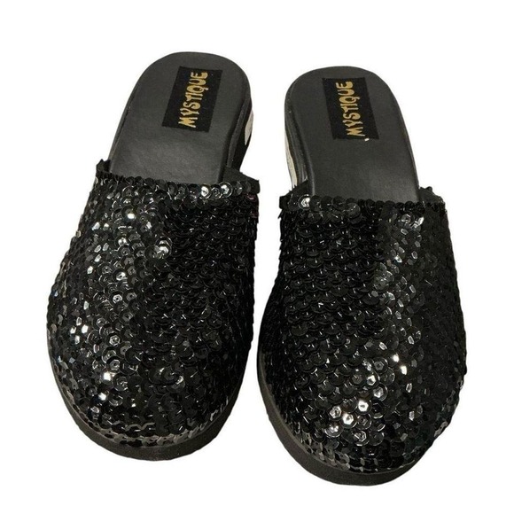 Mystique boutique black sequins slip on sandals size 6 - Picture 1 of 8